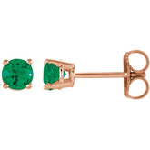 14K Rose 4 mm Natural Emerald Earrings